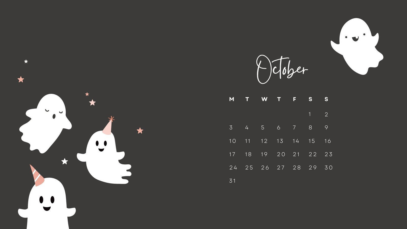 Halloween Aesthetic Pc, white cartoon ghosts, pink party hats, HD Desktop Wallpaper