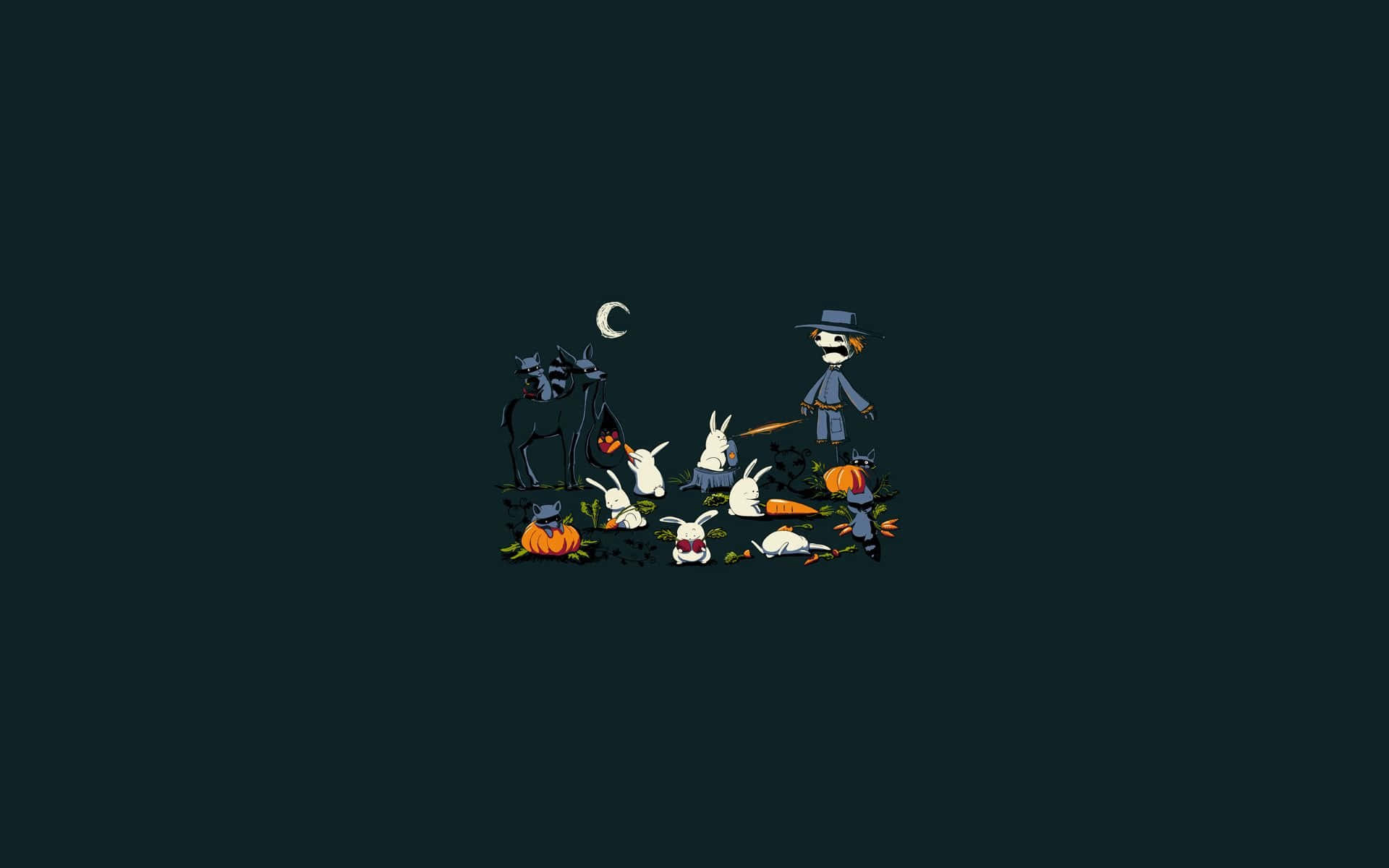 scarecrow, black horse, rabbits pumpkins, Full HD Desktop Wallpaper