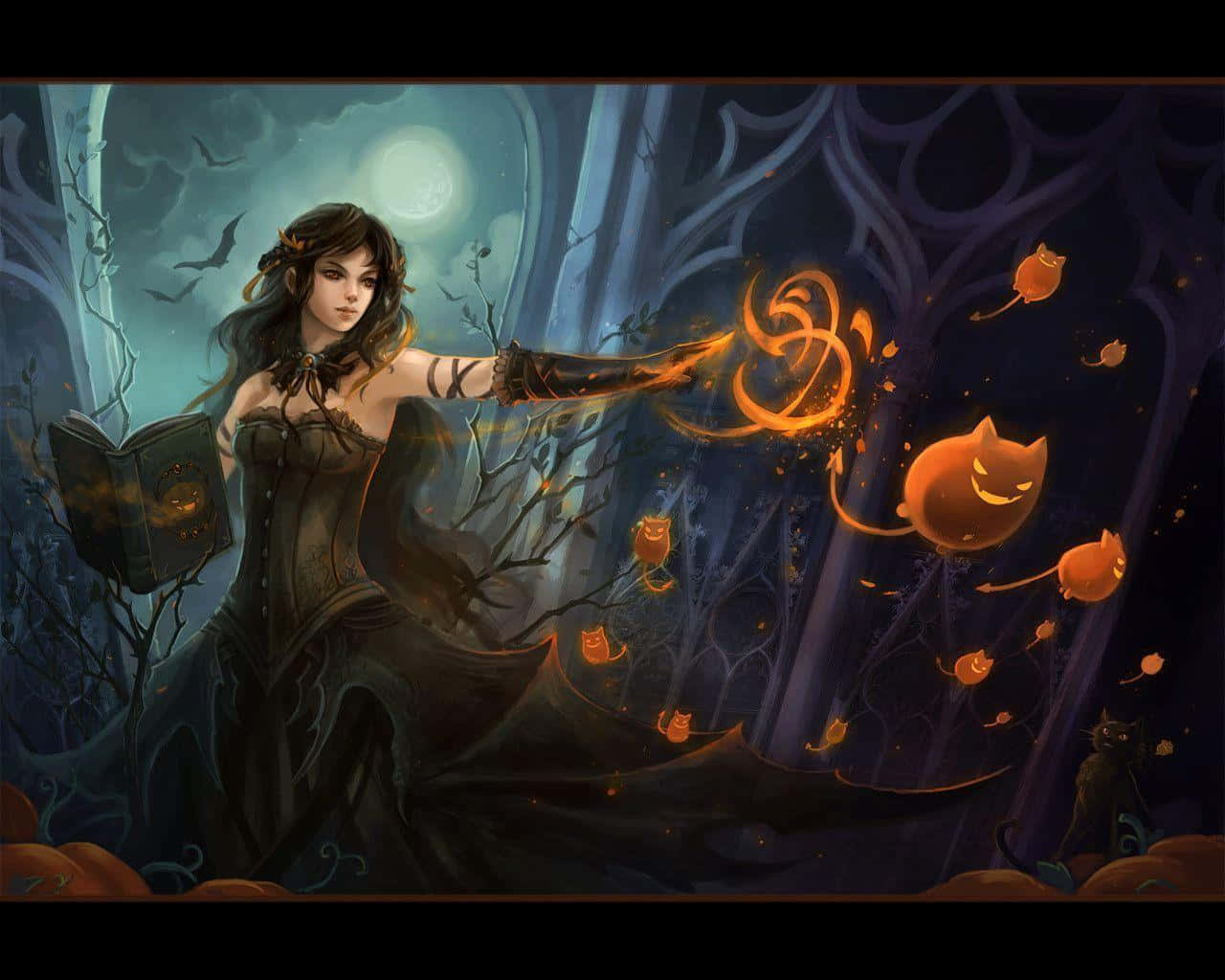 Halloween, witch, dark gown, HD Desktop Wallpaper