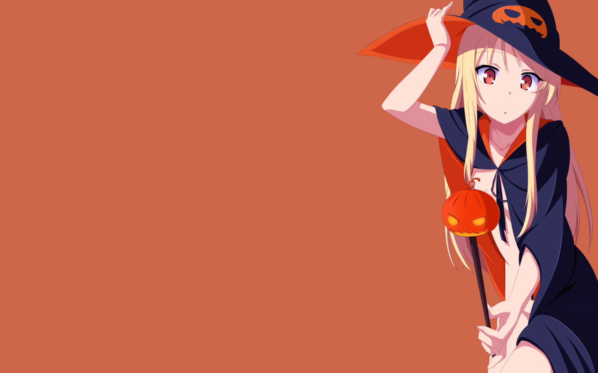 Halloween Anime Girl, anime witch, blonde hair, Full HD Desktop Wallpaper