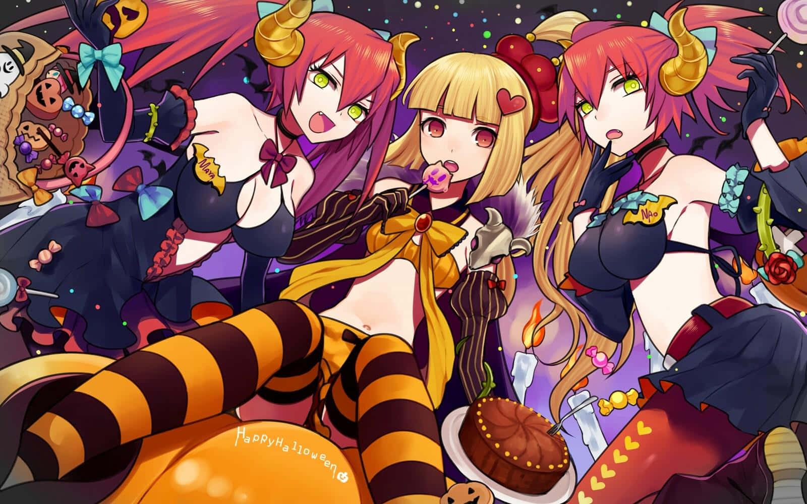 Halloween Anime Girl, anime girls, horns, HD Desktop Wallpaper