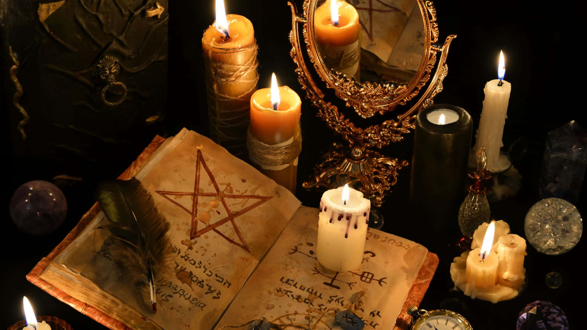 Halloween Books, grimoire, pentagram, Full HD Desktop Wallpaper