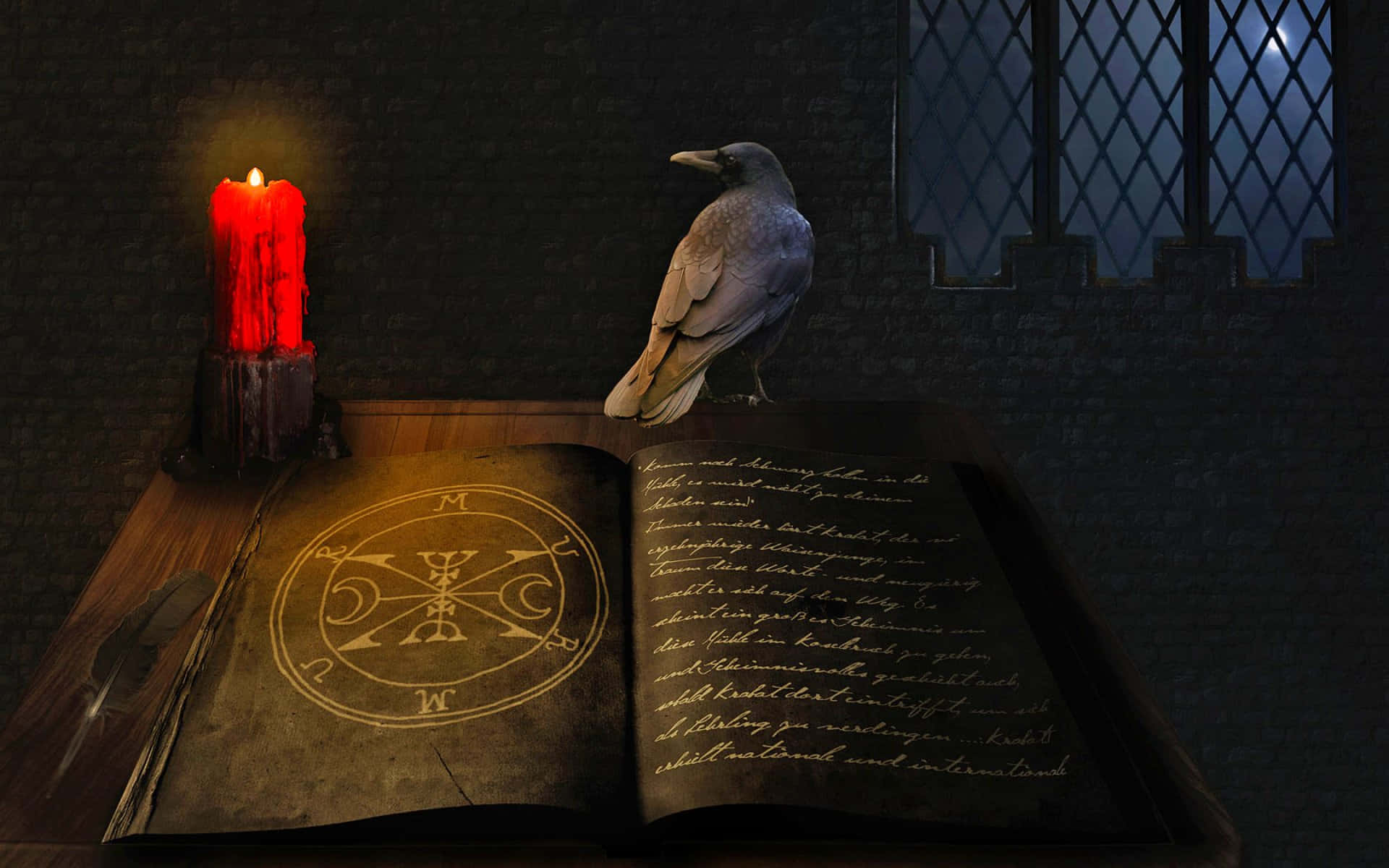 Halloween Books, ancient grimoire, crow, Full HD Desktop Wallpaper