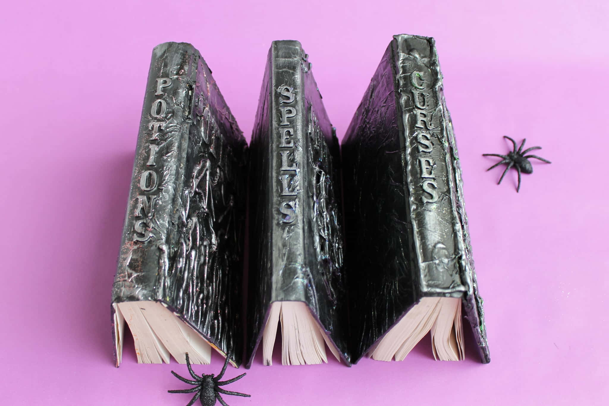 Halloween Books, Potions Spells and Curses, vibrant pink background, Full HD Desktop Wallpaper