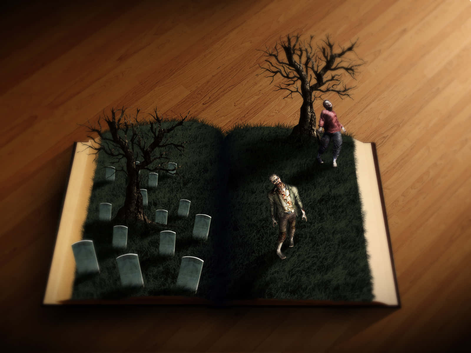 Halloween Books, open book, miniature eerie graveyard, HD Desktop Wallpaper