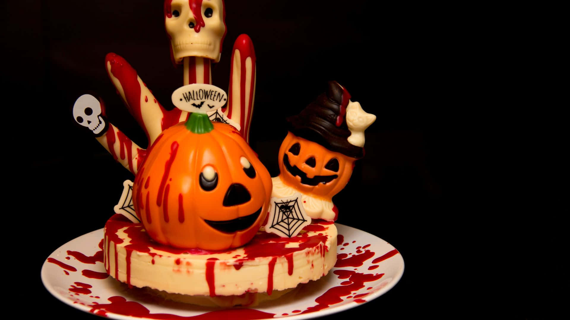 Halloween Cake, cheesecake, smiling pumpkin, Full HD Desktop Wallpaper