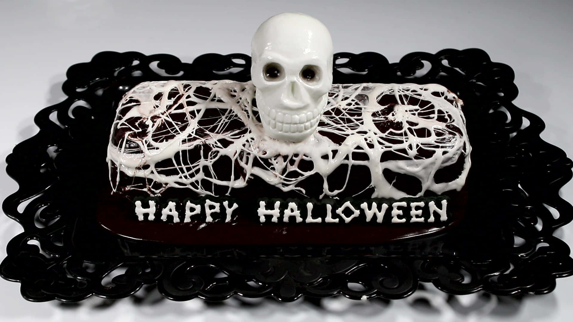 Halloween Cake, white skull topper, spiderweb icing, Full HD Desktop Wallpaper