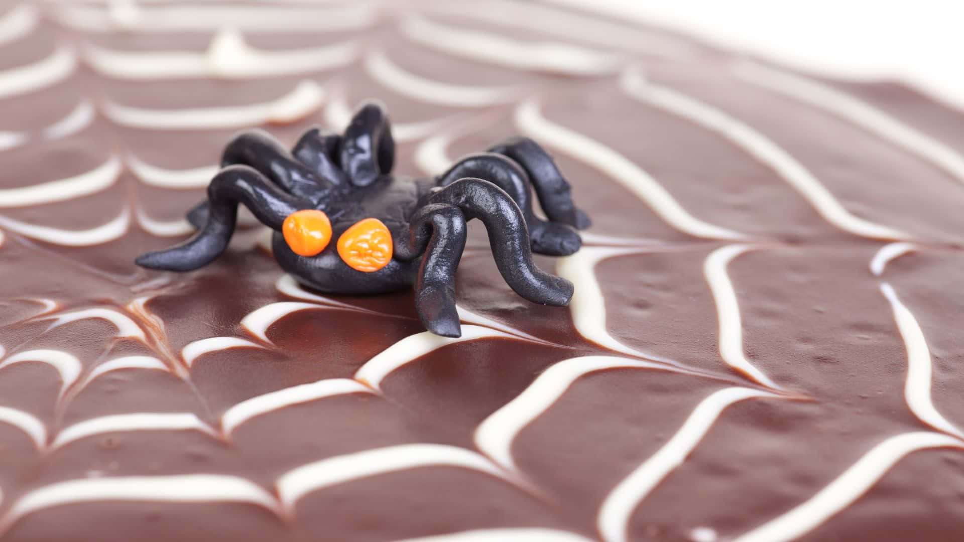Halloween Cake, glossy chocolate cake, white icing spiderweb, Full HD Desktop Wallpaper