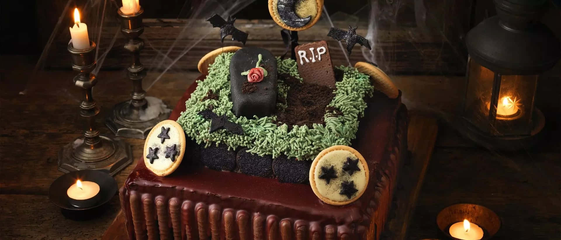 Halloween Cake, graveyard, tombstones, Full HD Desktop Wallpaper