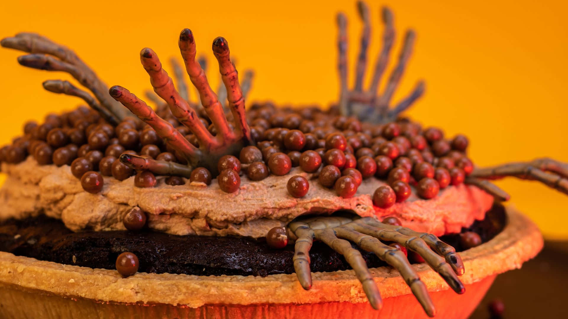 Halloween Cake, zombie hands, red berries, Full HD Desktop Wallpaper