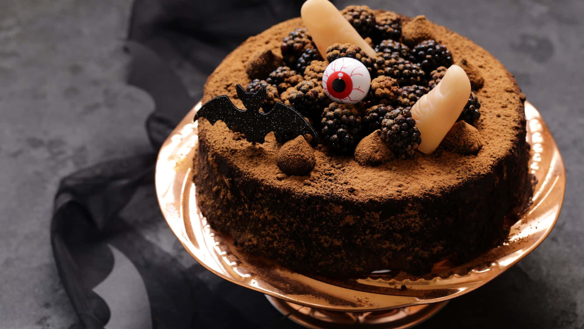 Halloween Cake, spooky silver cake, chocolate cake, Full HD Desktop Wallpaper