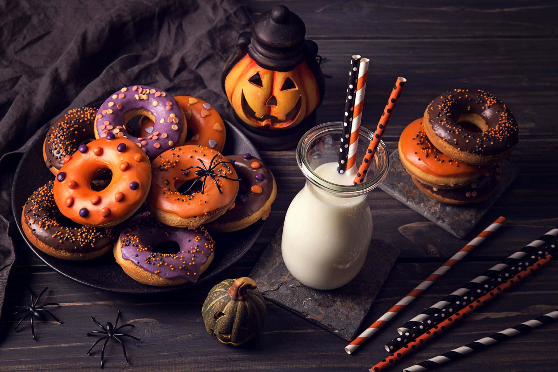 Halloween treats, orange and purple glaze, jack-o'-lantern mug, Full HD Desktop Wallpaper