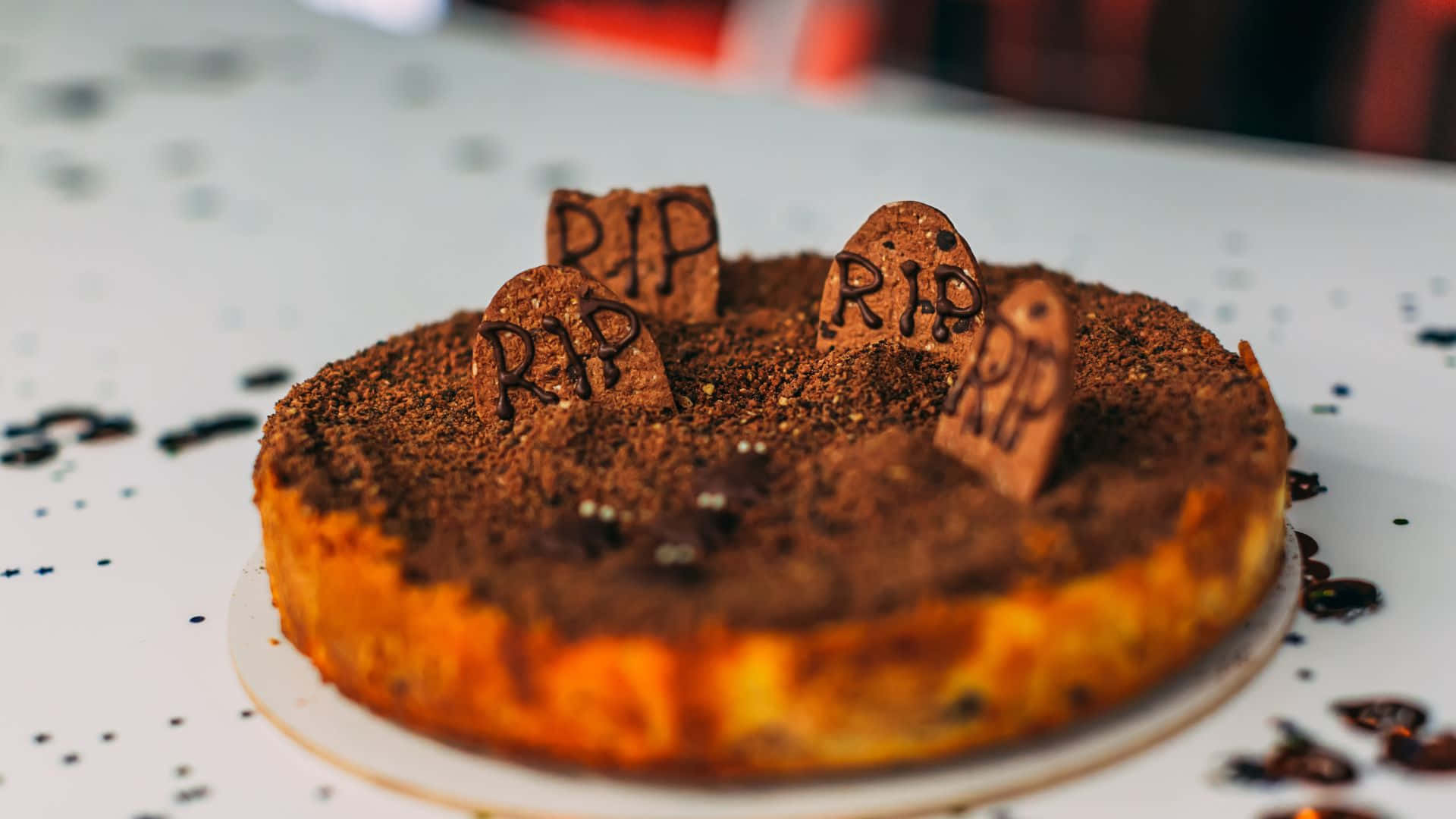 Halloween Cake, cocoa powder, chocolate tombstones, Full HD Desktop Wallpaper
