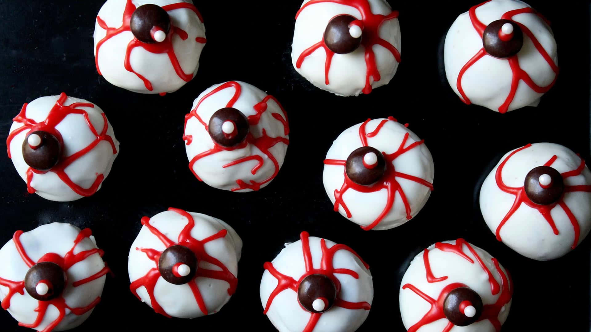Halloween Cupcakes, white frosted, red drizzles, Full HD Desktop Wallpaper