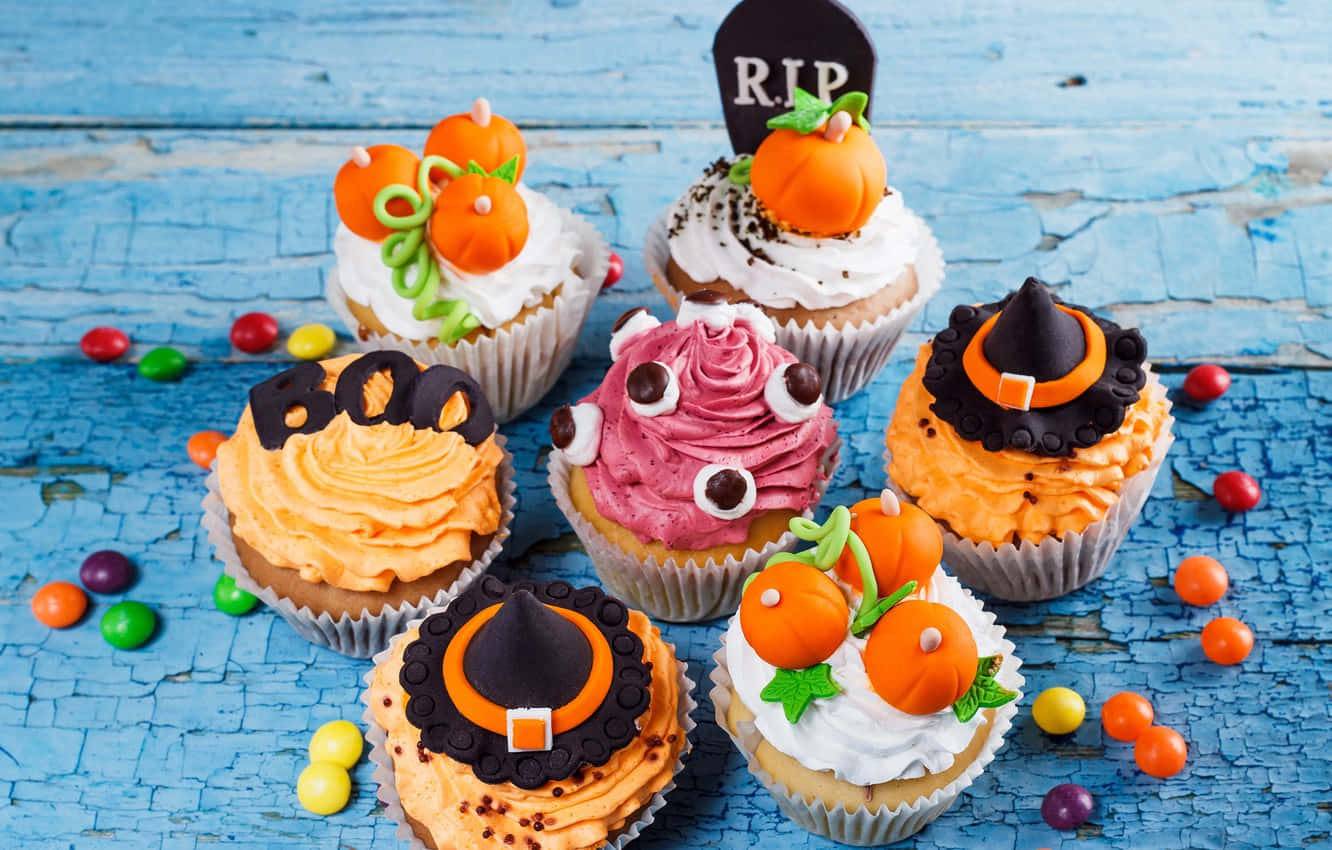 Halloween Cupcakes, pumpkins, witch hats, HD Desktop Wallpaper