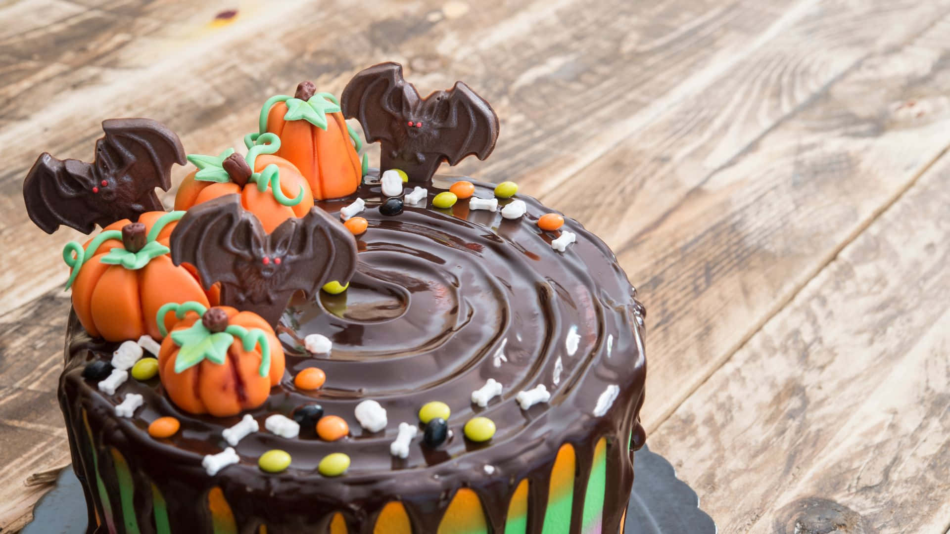 Halloween Cake, chocolate cake, orange pumpkins, Full HD Desktop Wallpaper