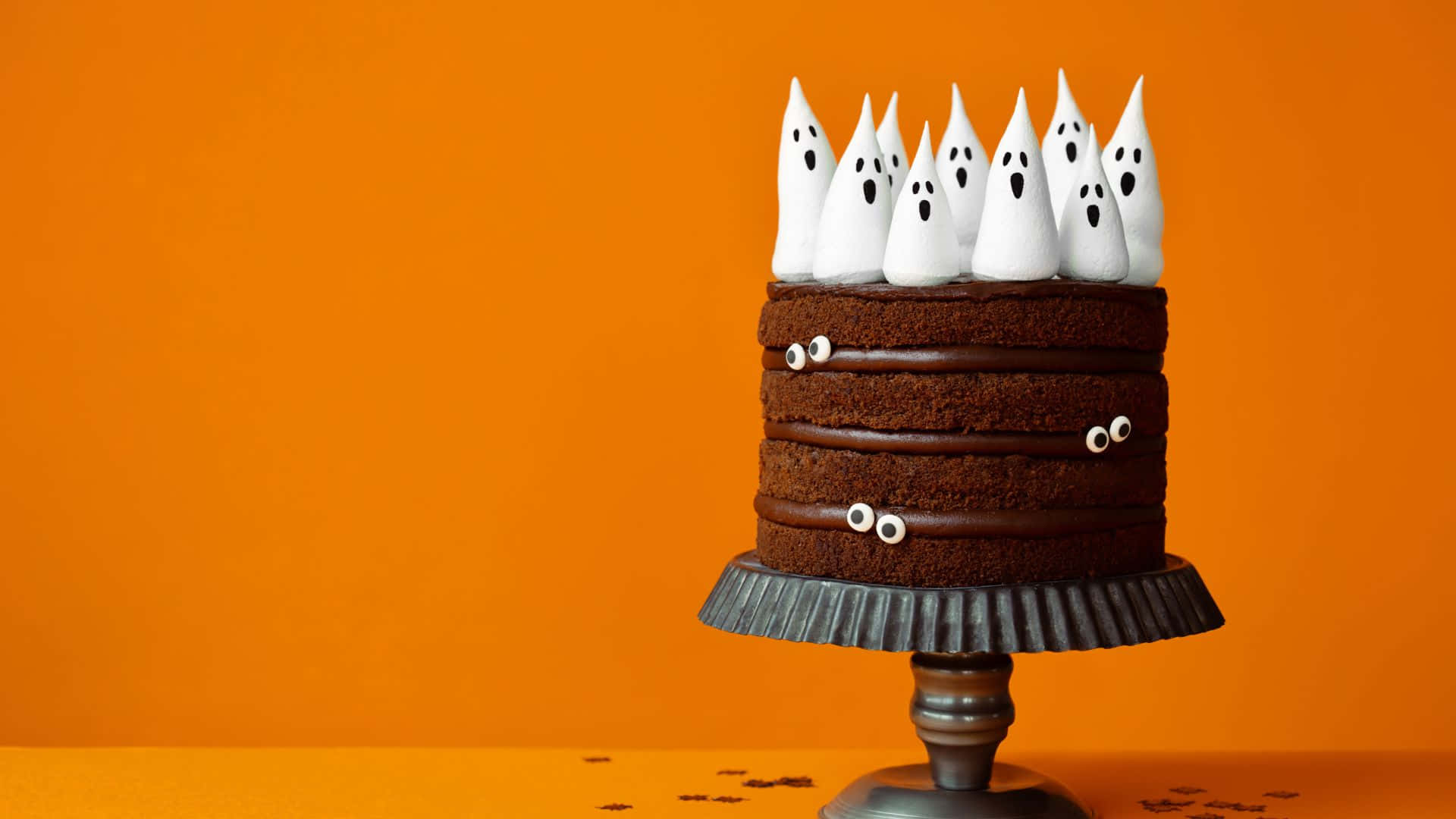 Halloween Cake, chocolate cake, white ghost meringues, Full HD Desktop Wallpaper
