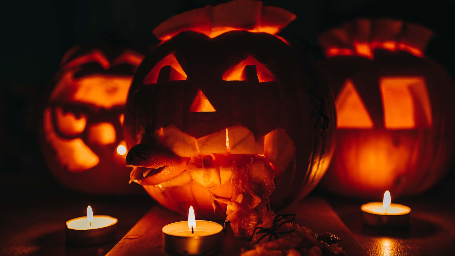 Halloween Candles, jack-o'-lanterns, candles, Full HD Desktop Wallpaper