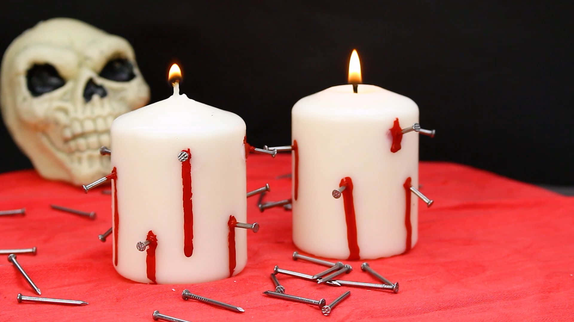 Halloween Candles, white candles, nails, Full HD Desktop Wallpaper