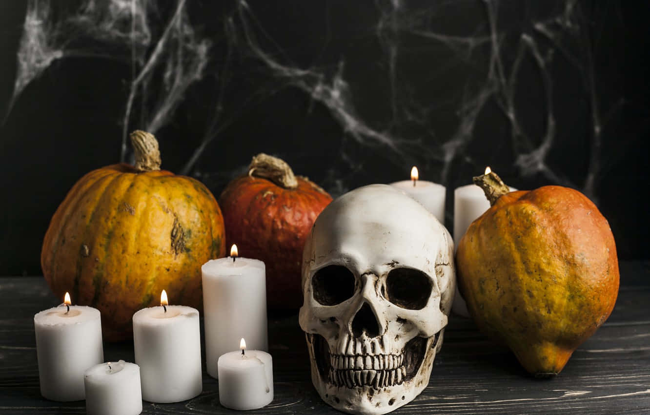 Halloween Candles, skull, pumpkins, HD Desktop Wallpaper