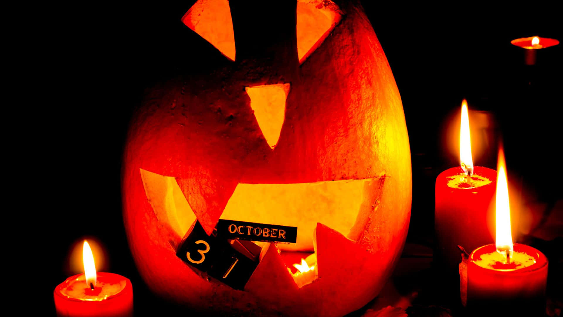 jack-o'-lantern, mischievous grin, October calendar, Full HD Desktop Wallpaper