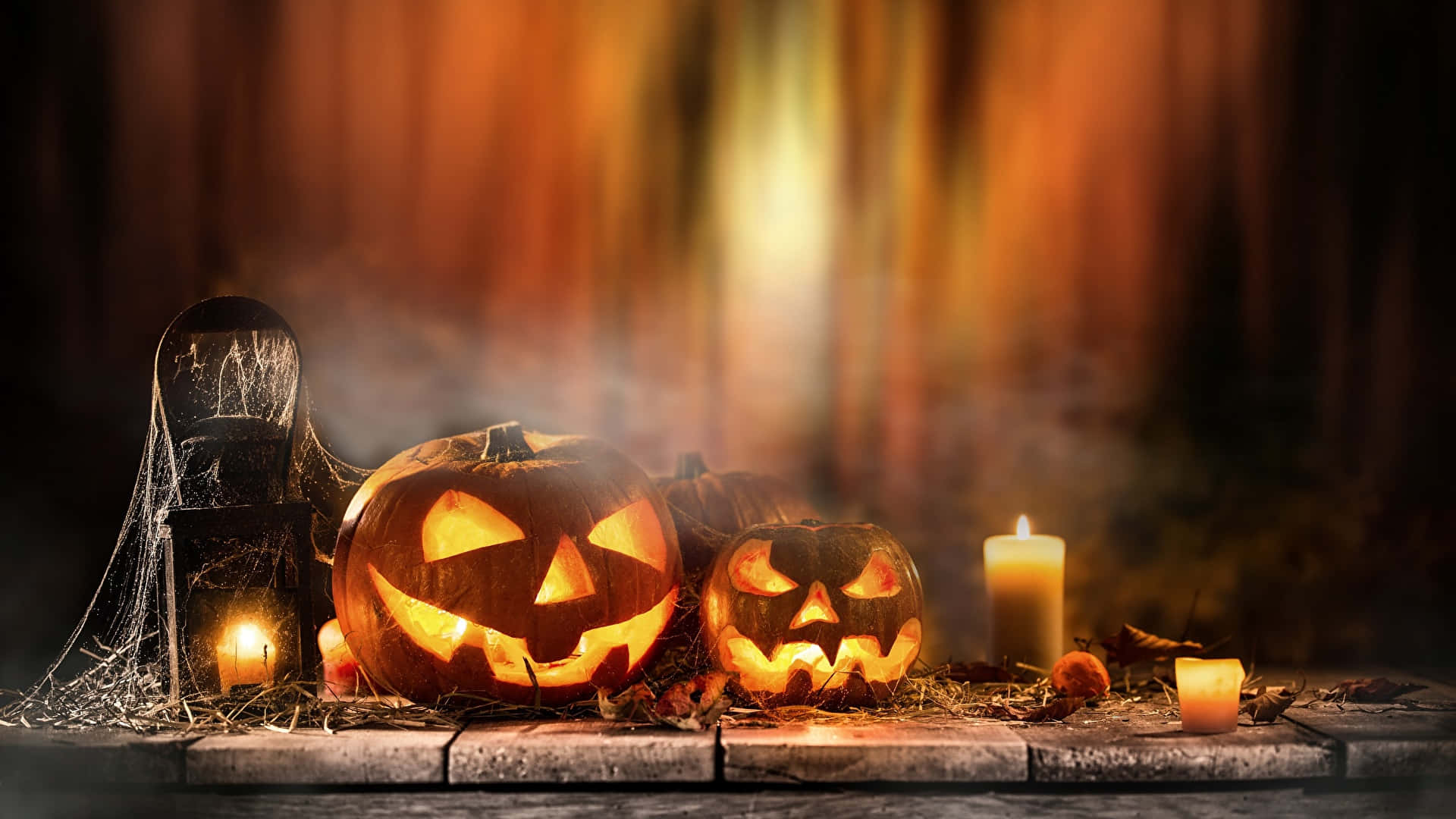 Halloween Candles, jack-o'-lanterns, candles, Full HD Desktop Wallpaper