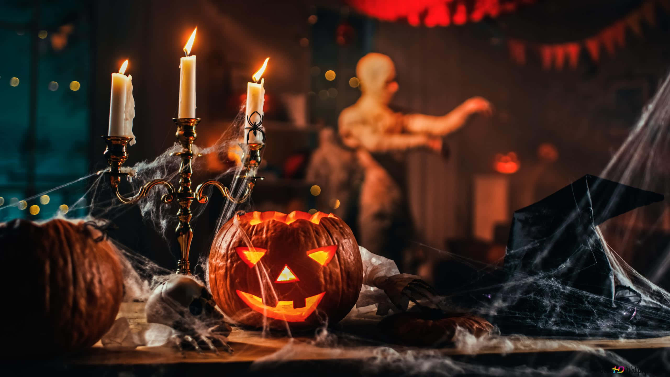 Halloween Candles, jack-o'-lantern, candles, 2K Desktop Wallpaper