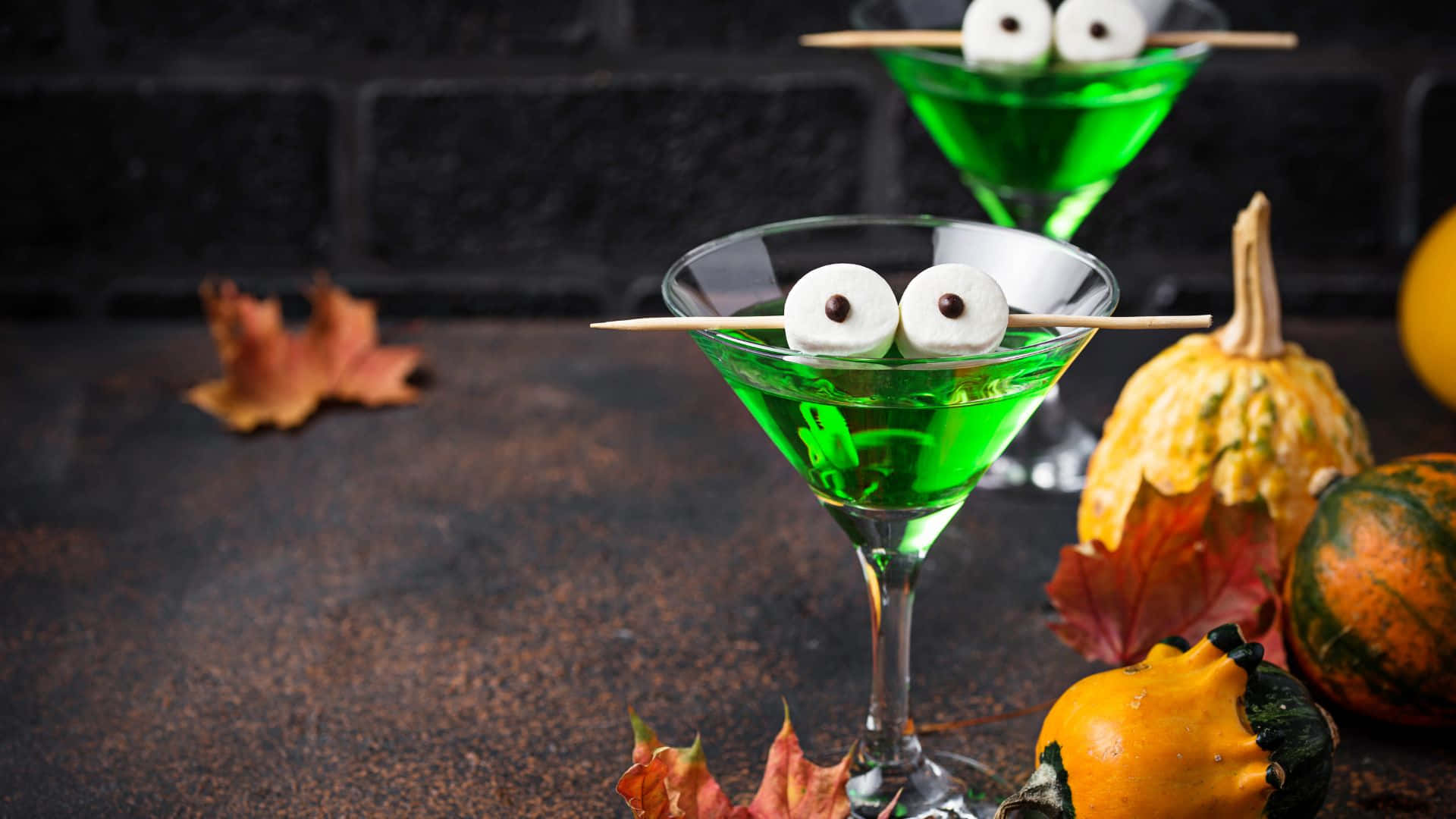 Halloween Cocktails, green Halloween cocktails, marshmallow eyes, Full HD Desktop Wallpaper