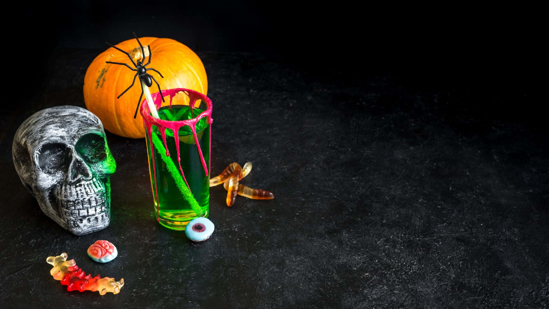 spooky cocktails, skull pumpkin, spider, Full HD Desktop Wallpaper