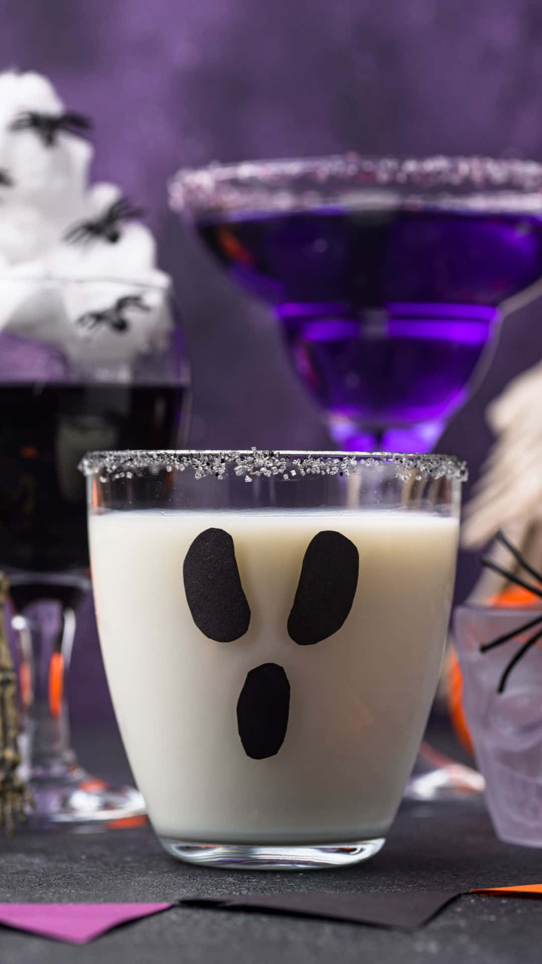 spooky cocktails, ghost-faced cocktail, sugar-rimmed glass, Full HD Phone Wallpaper