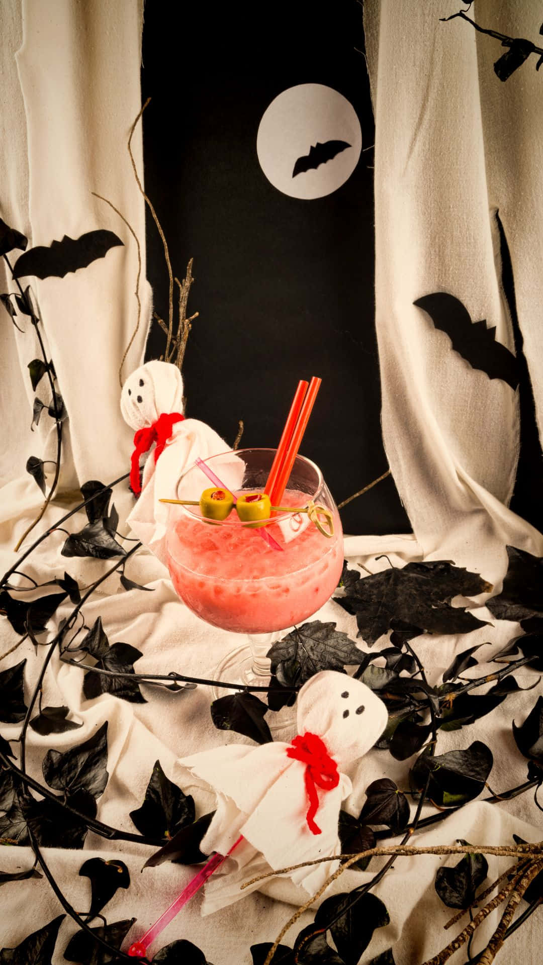 spooky cocktails, pink Halloween cocktail, olives, Full HD Phone Wallpaper