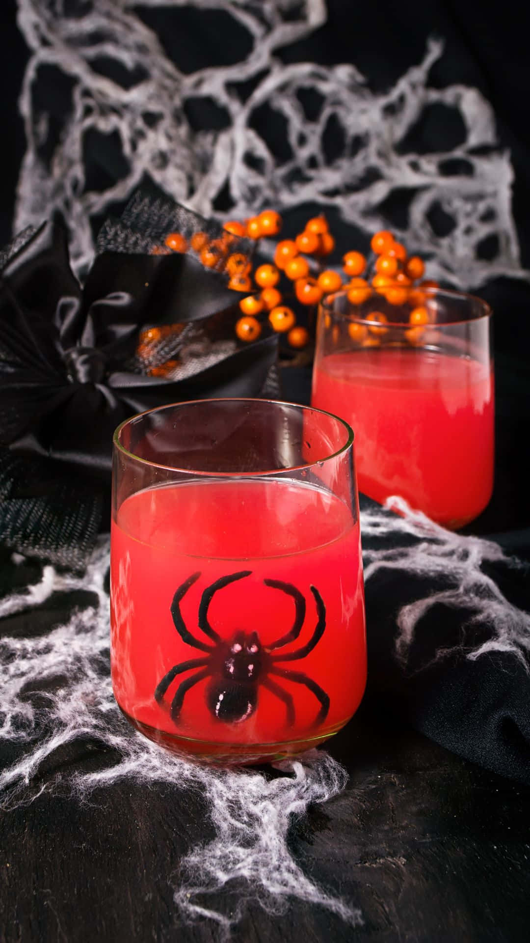 spooky cocktails, Halloween punch, black spiders, Full HD Phone Wallpaper