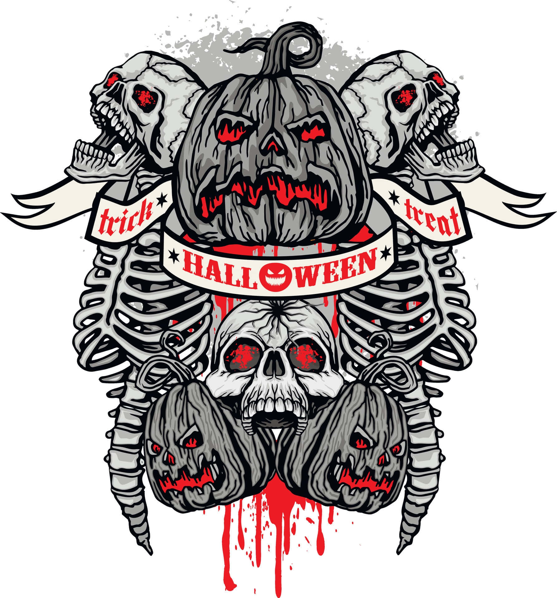 jack-o'-lantern, skulls, rib cages, Full HD Phone Wallpaper