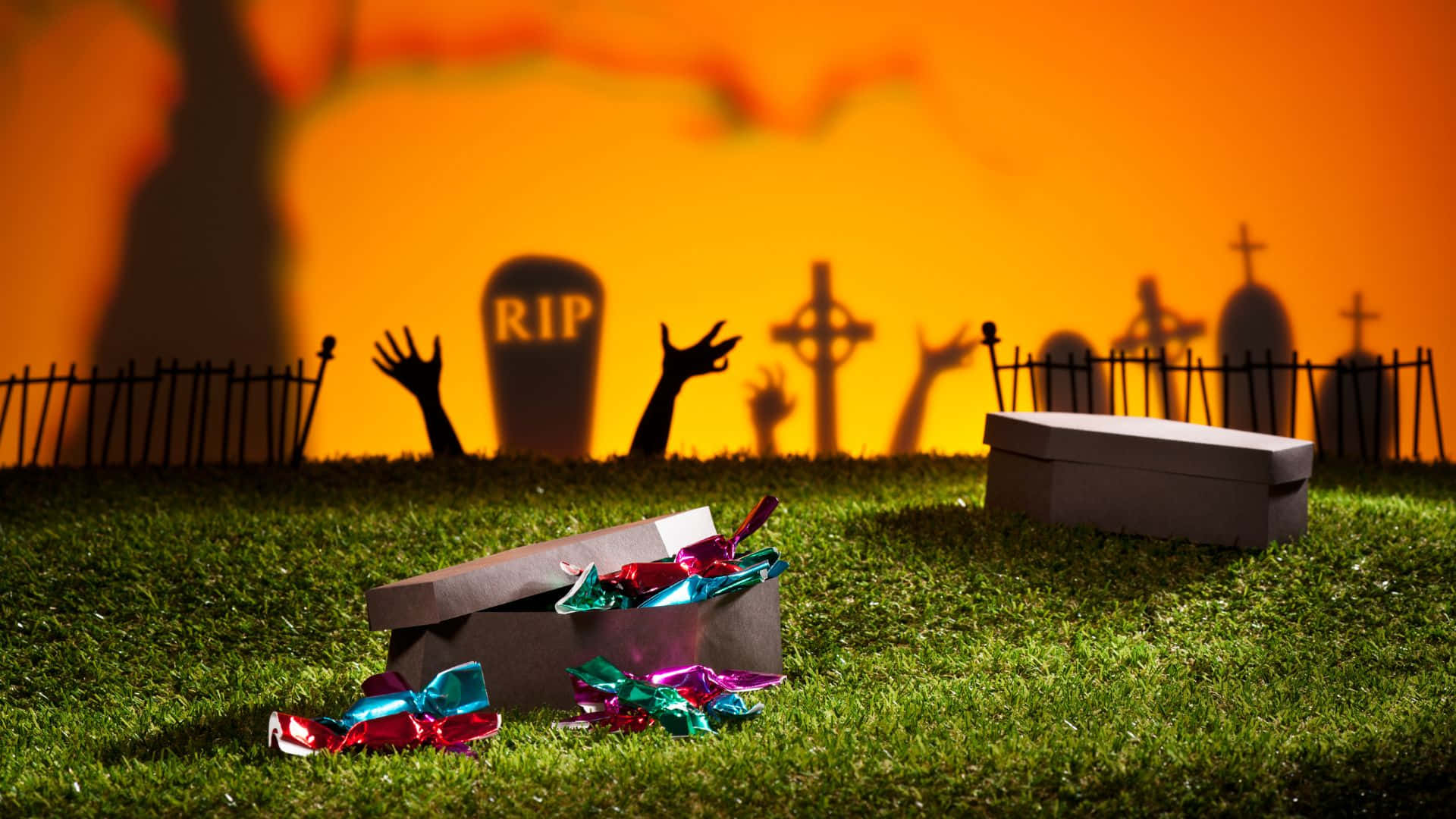 Halloween Coffins, sunset, graveyard, Full HD Desktop Wallpaper