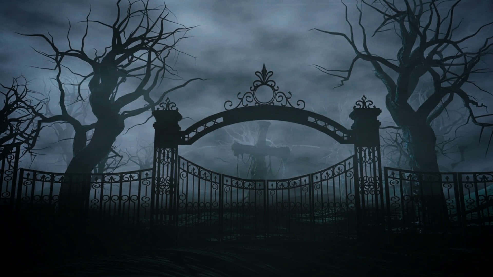 Halloween, graveyard, gloomy sky, Full HD Desktop Wallpaper