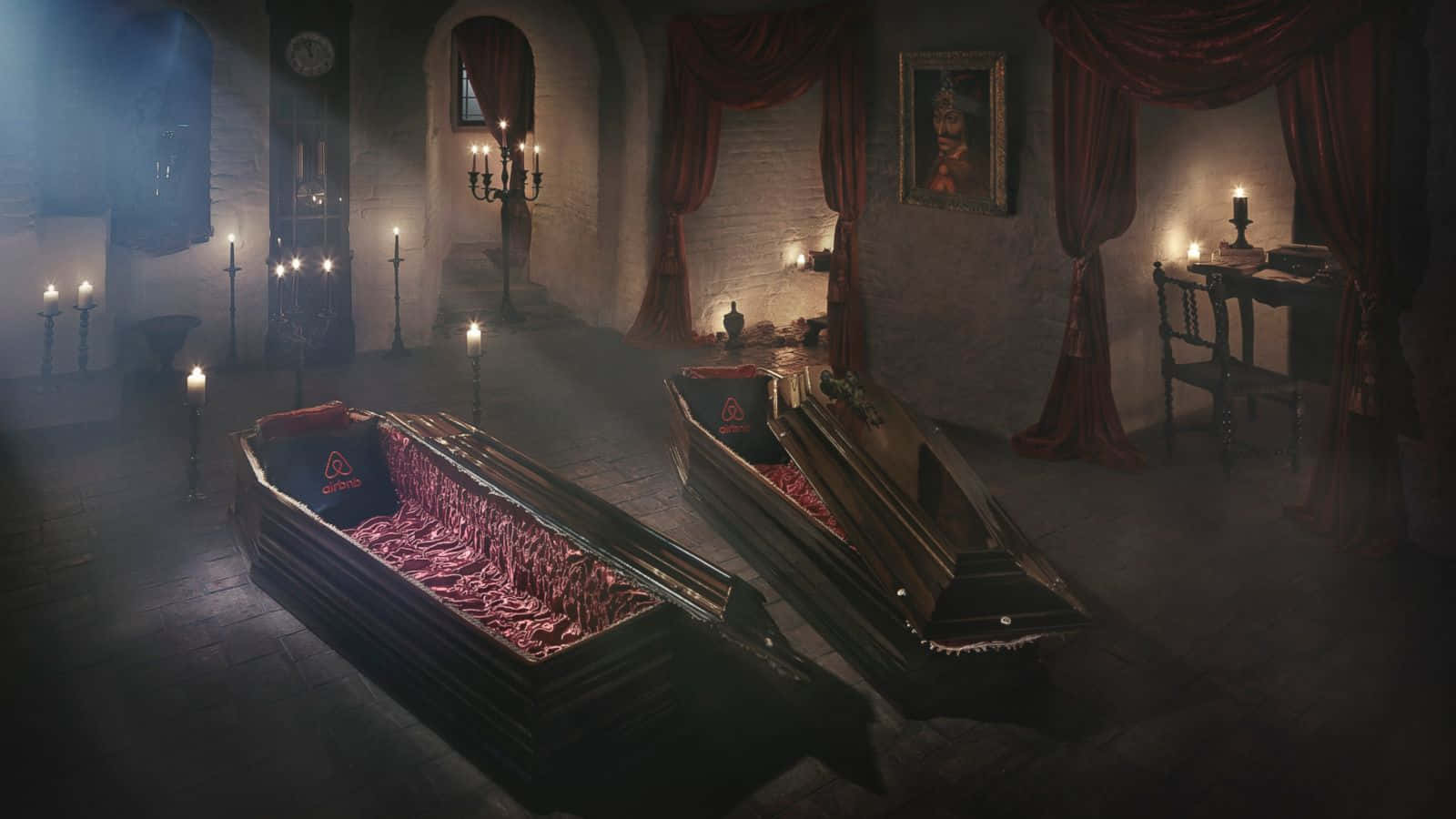 Halloween Coffins, stone crypt, flickering candlelight, HD Desktop Wallpaper