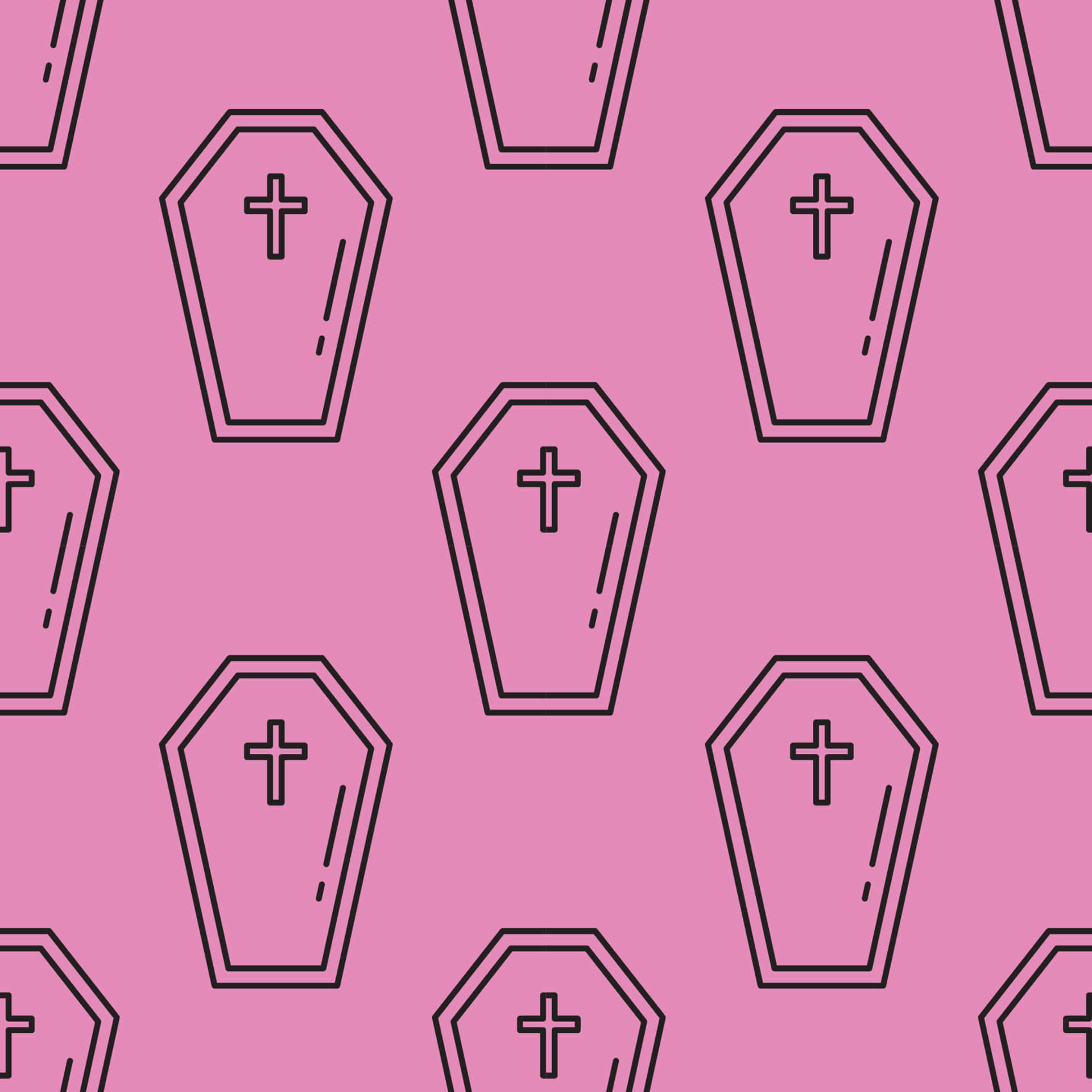 Halloween Coffins, pink background, black outline coffins, Full HD Desktop Wallpaper