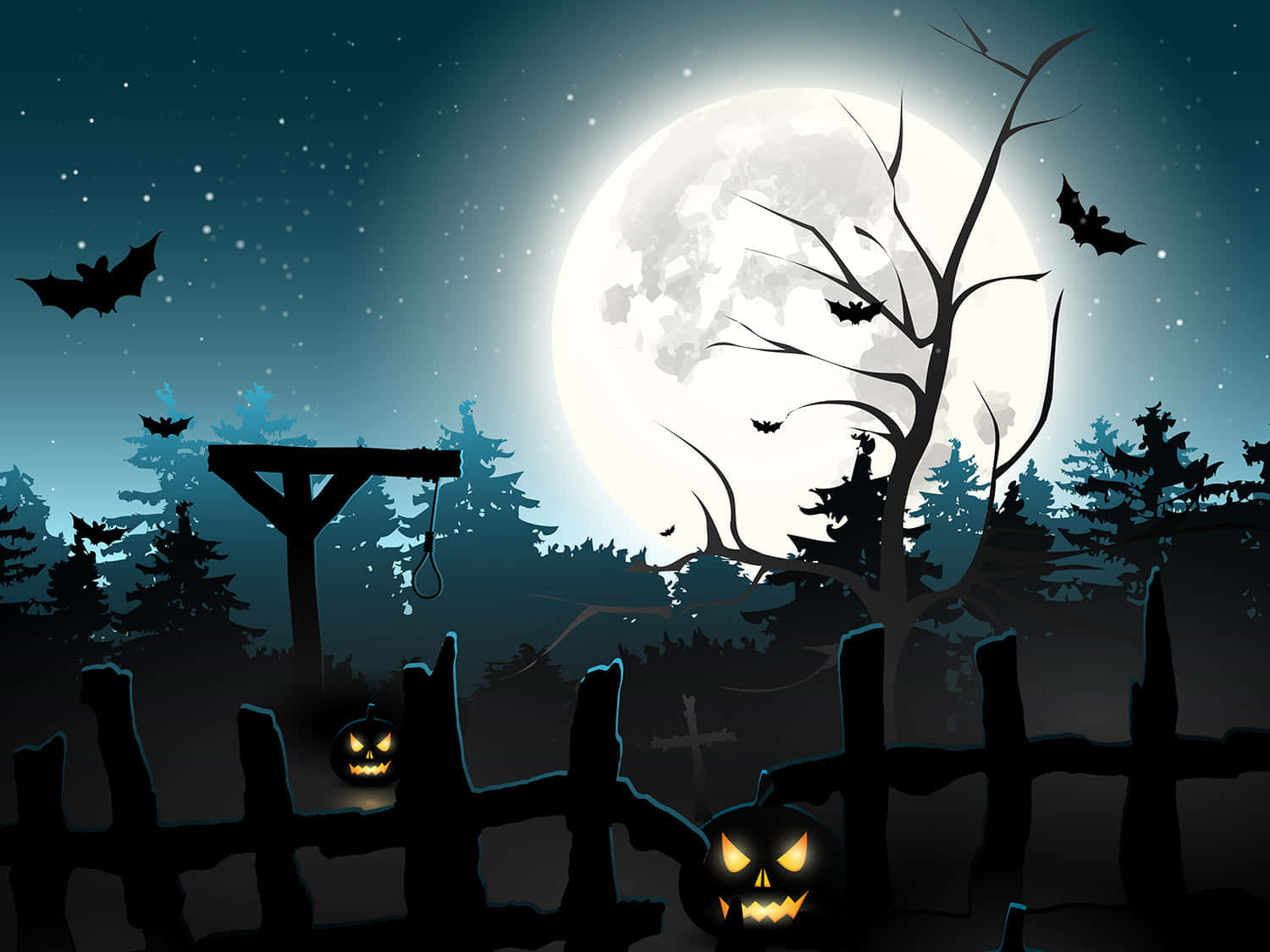 Halloween, jack-o'-lanterns, full moon, HD Desktop Wallpaper