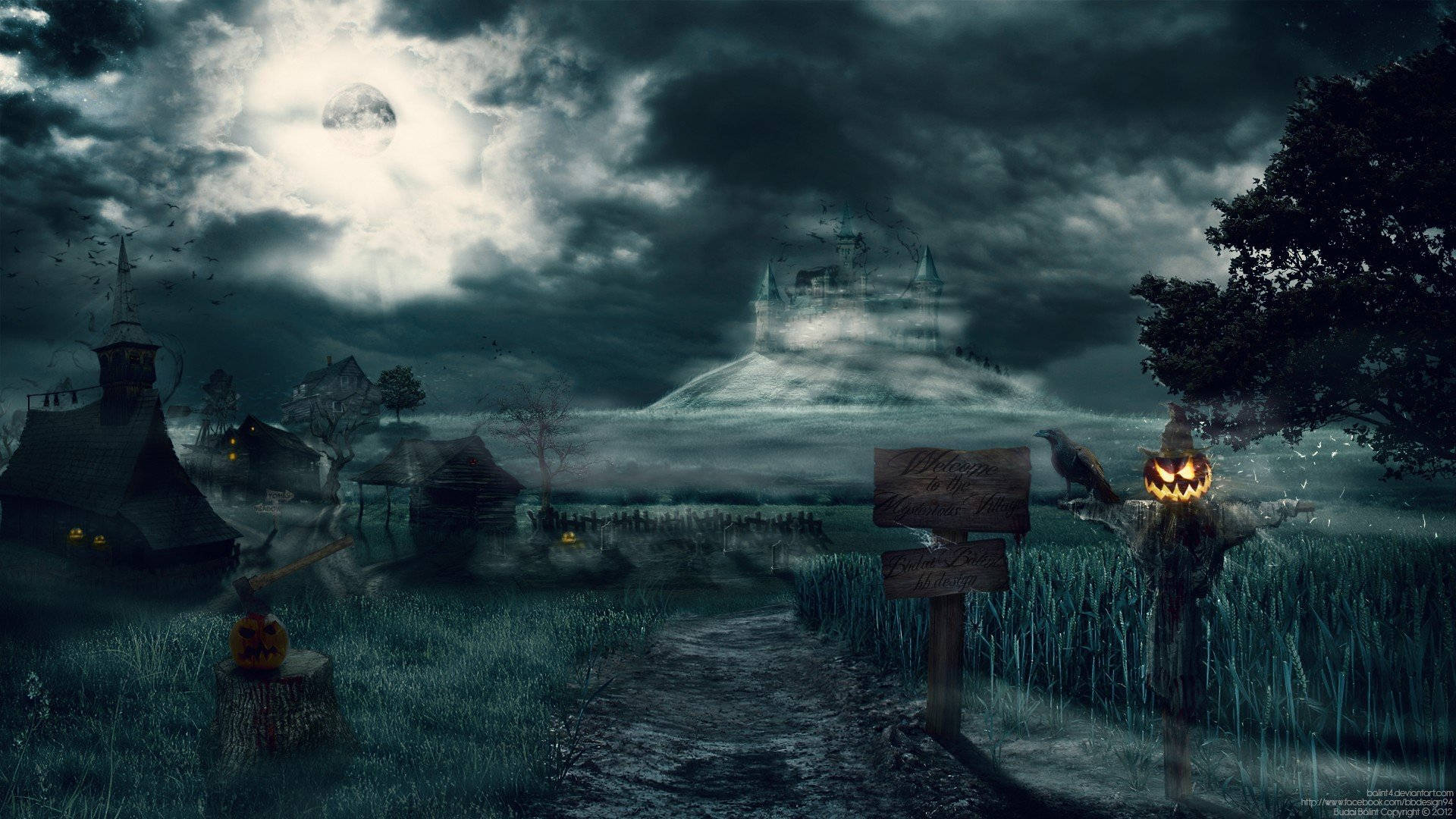 scarecrow, pumpkin, halloween computer, Full HD Desktop Wallpaper