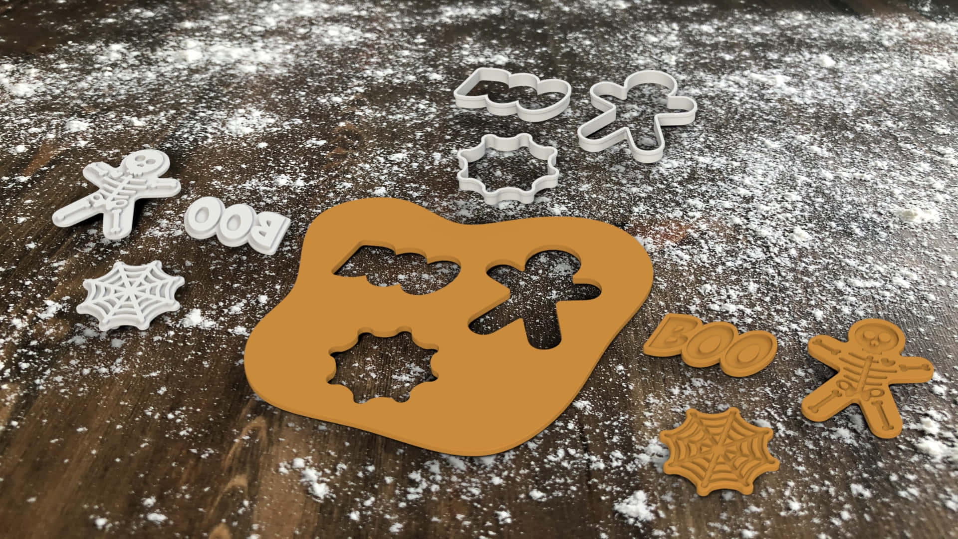 Halloween cookie cutters, white, gingerbread, Full HD Desktop Wallpaper