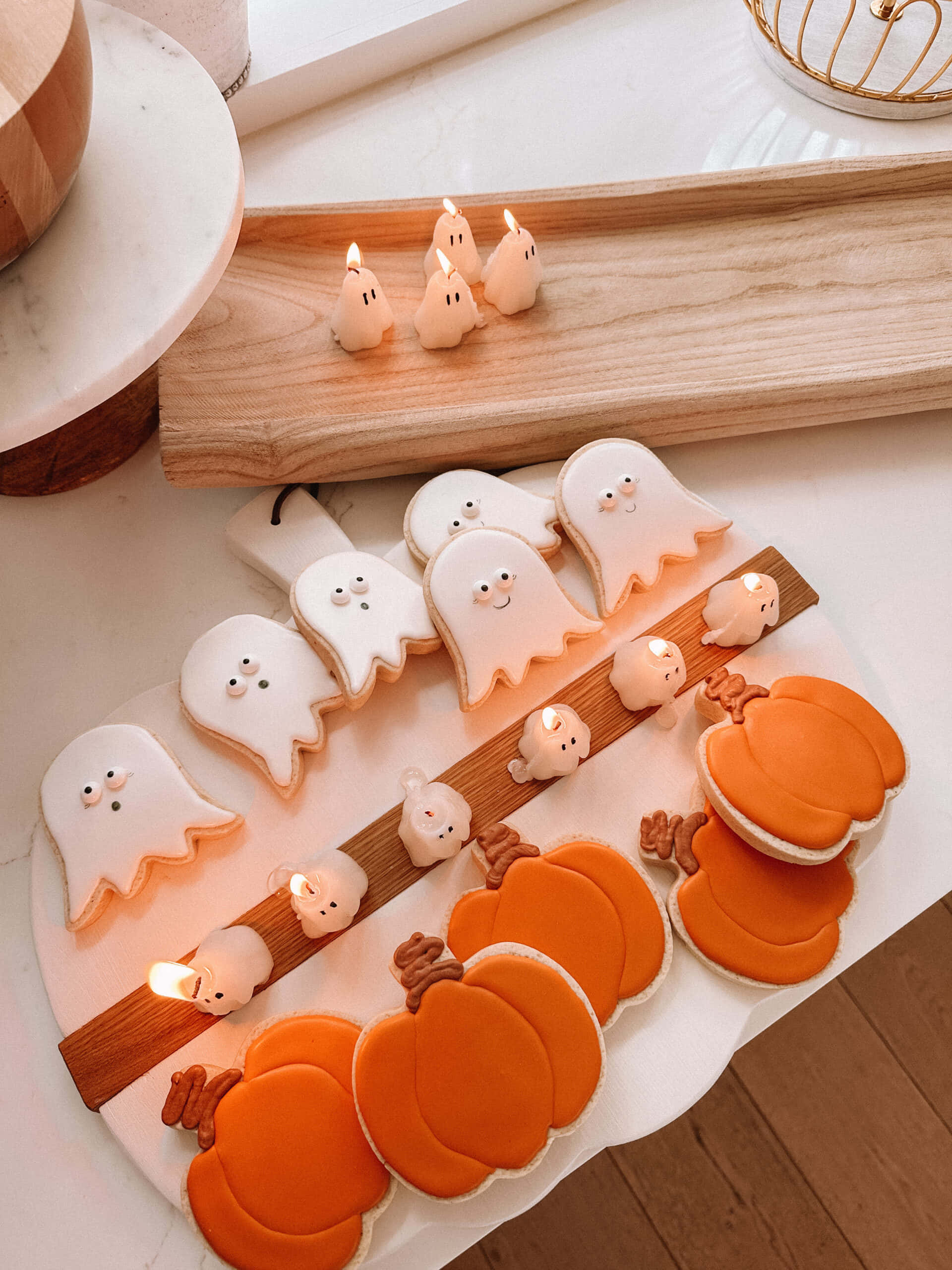 ghost, pumpkin, cookies, 2K Phone Wallpaper