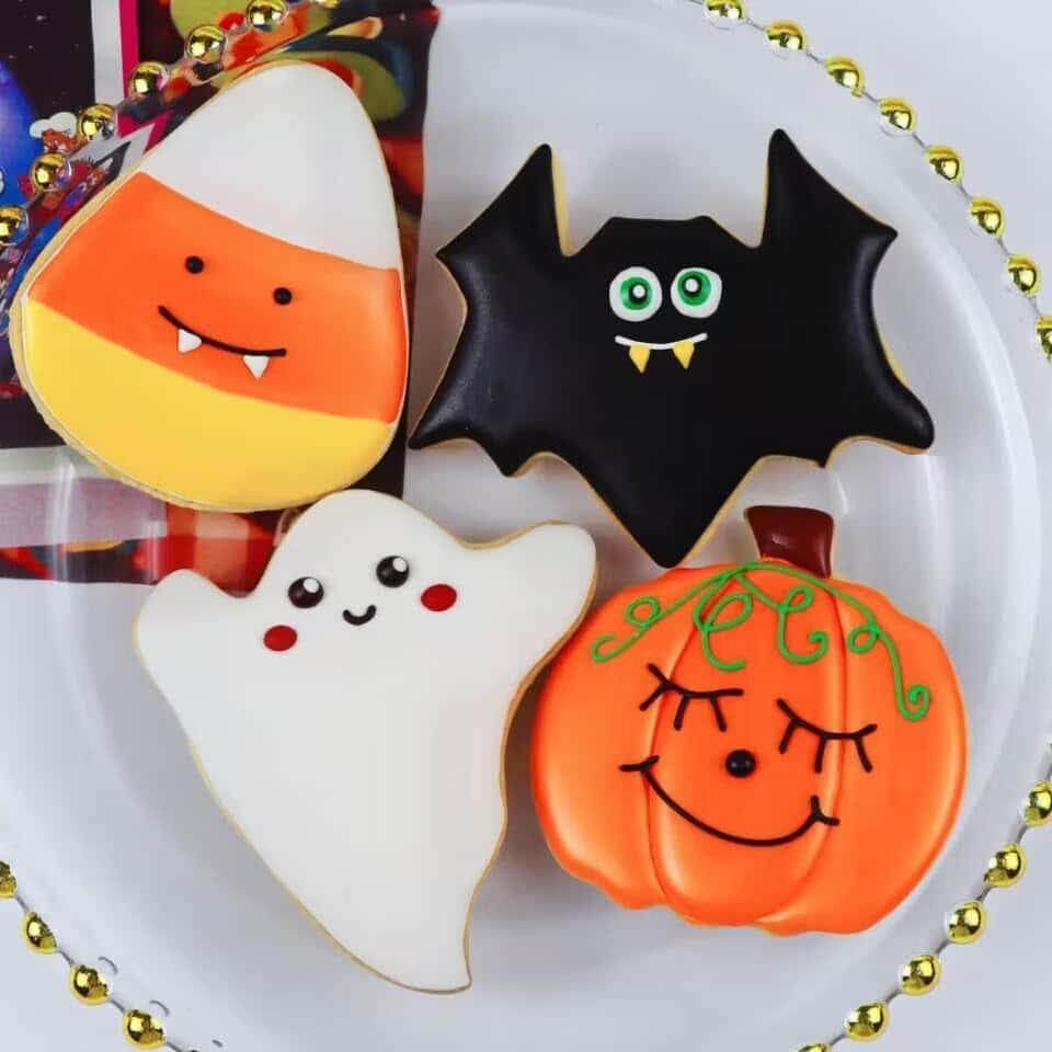 candy corn, bat, ghost, SD Desktop Wallpaper