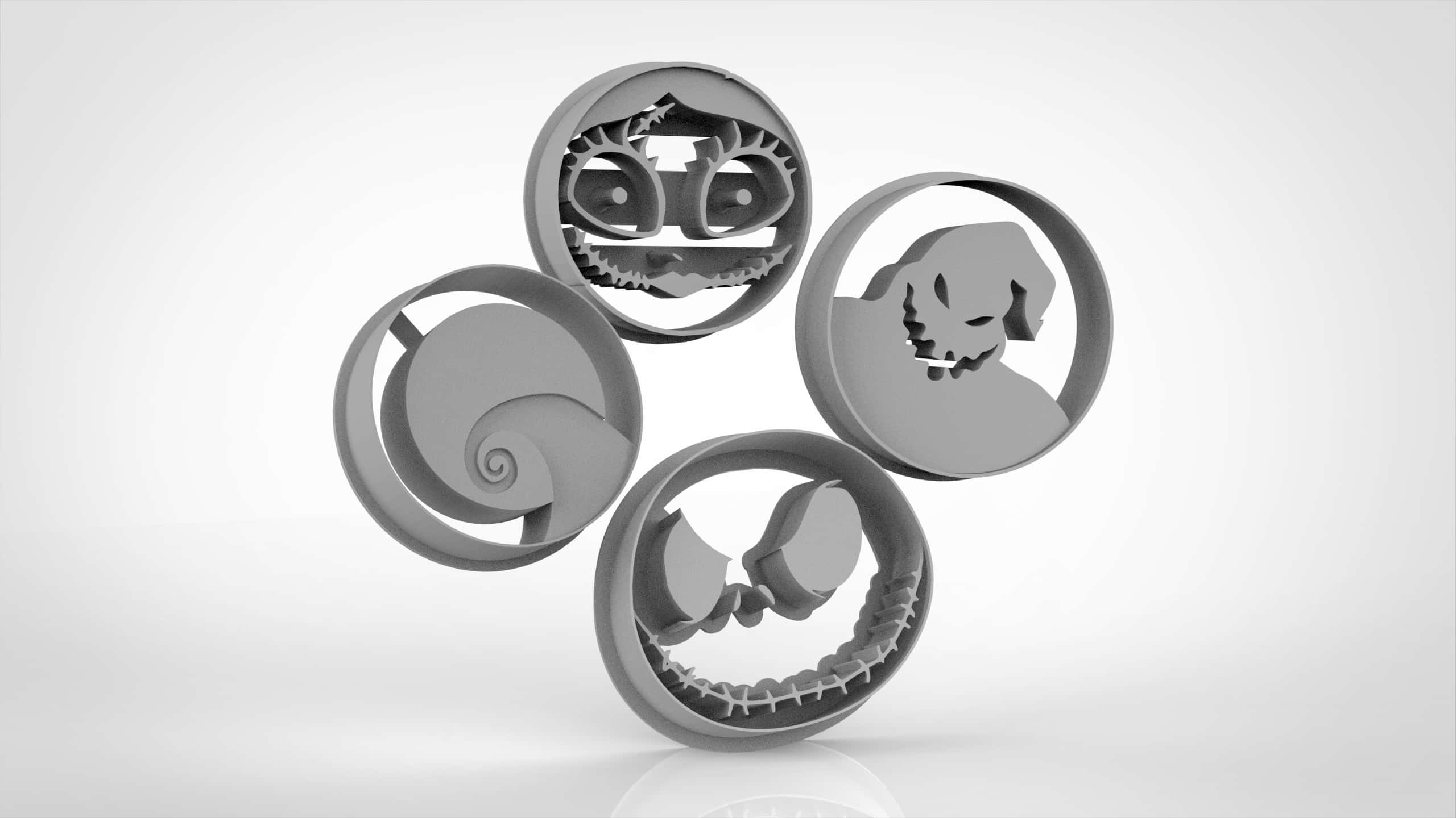 Halloween cookie cutters, gray circular cookie cutters, spooky face, 2K Desktop Wallpaper