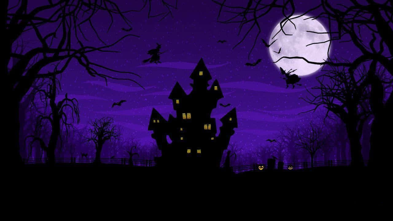 spooky haunted castle, full moon, bats flying, HD Desktop Wallpaper