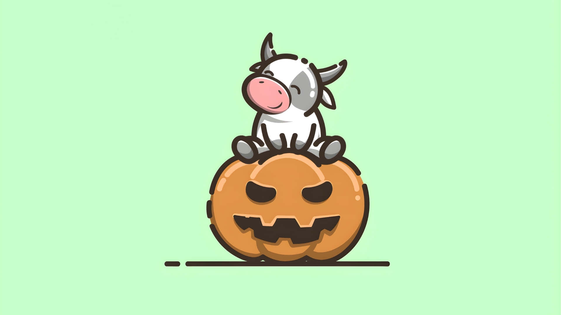 Halloween Cow, pink nose, orange jack o lantern, Full HD Desktop Wallpaper