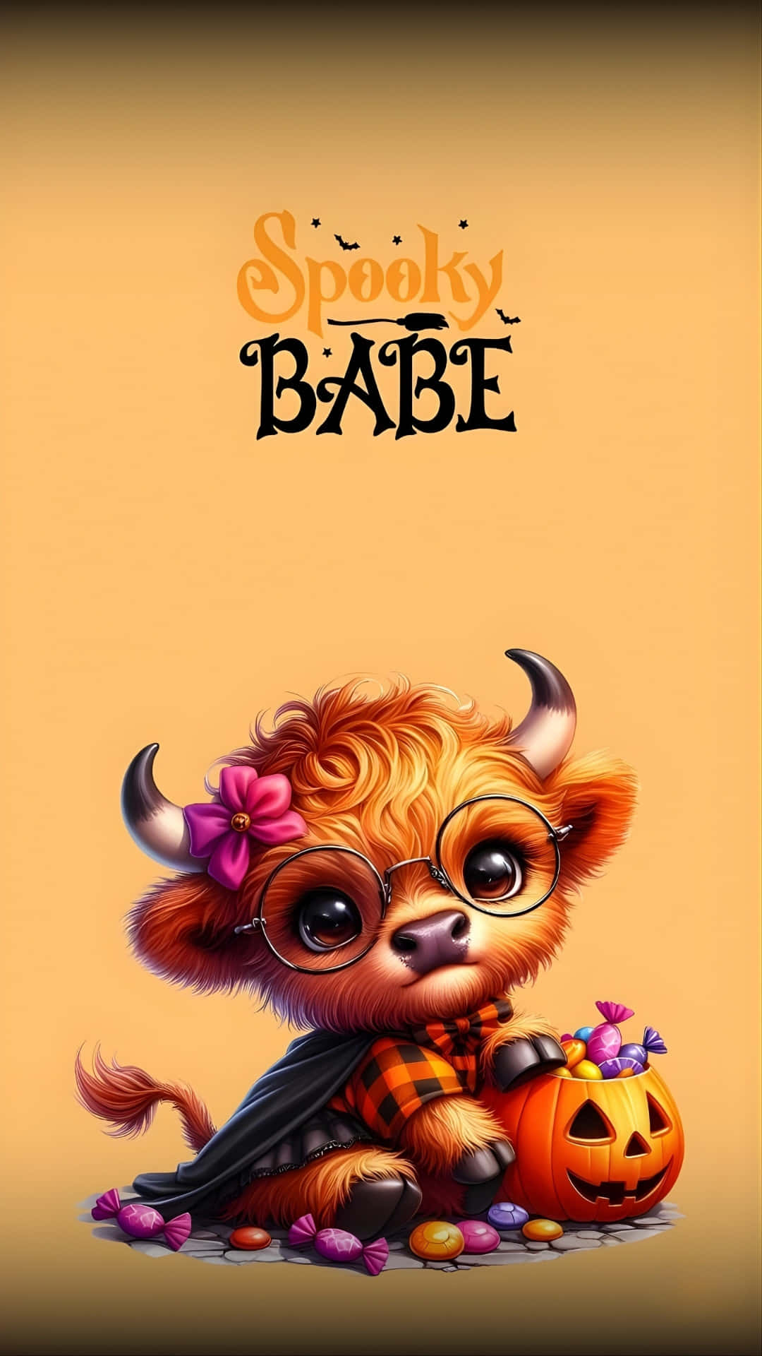Halloween Cow, spooky babe, cartoon bull, Full HD Phone Wallpaper