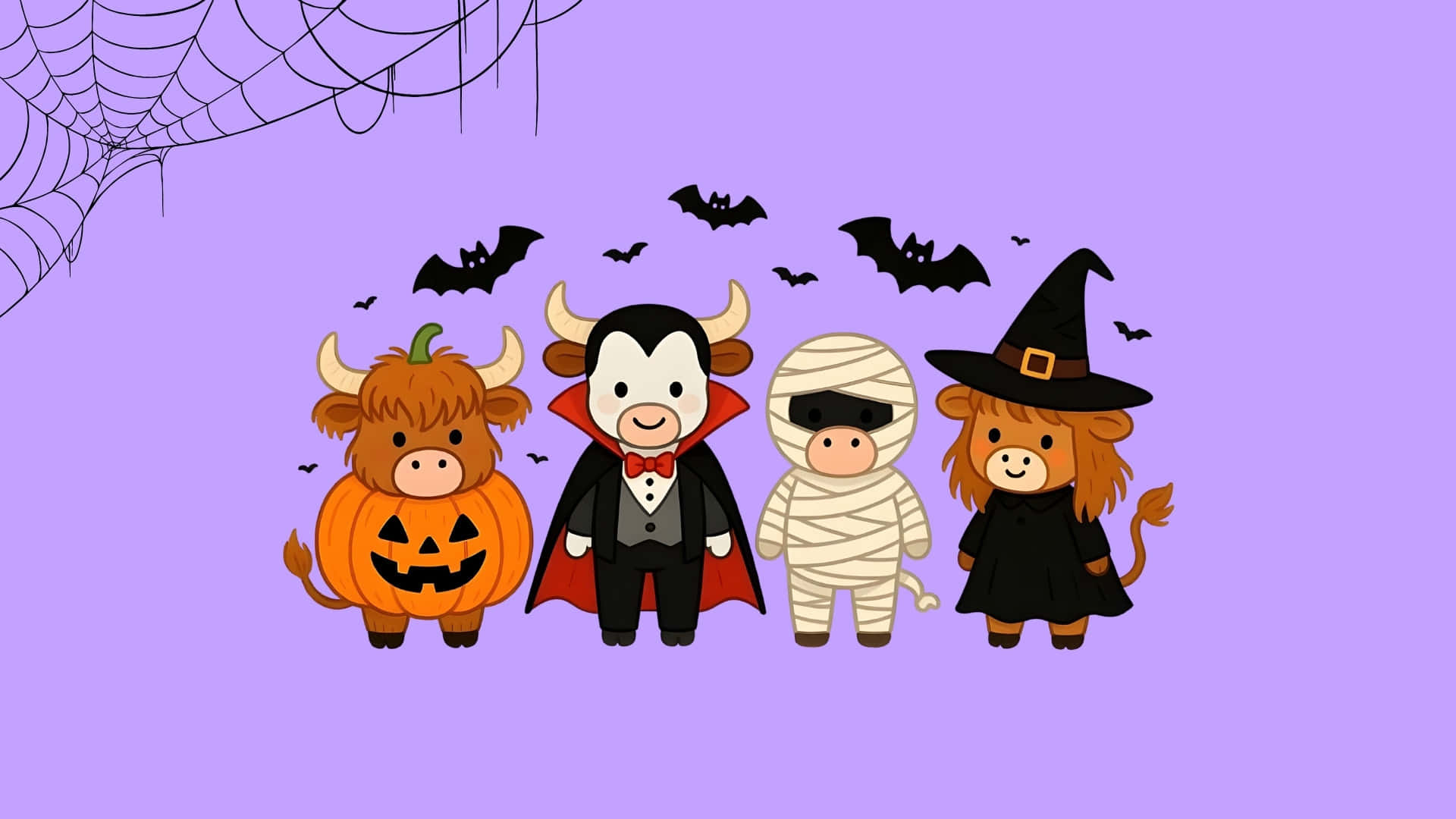 Halloween Cow, cartoon animals, Halloween characters, Full HD Desktop Wallpaper