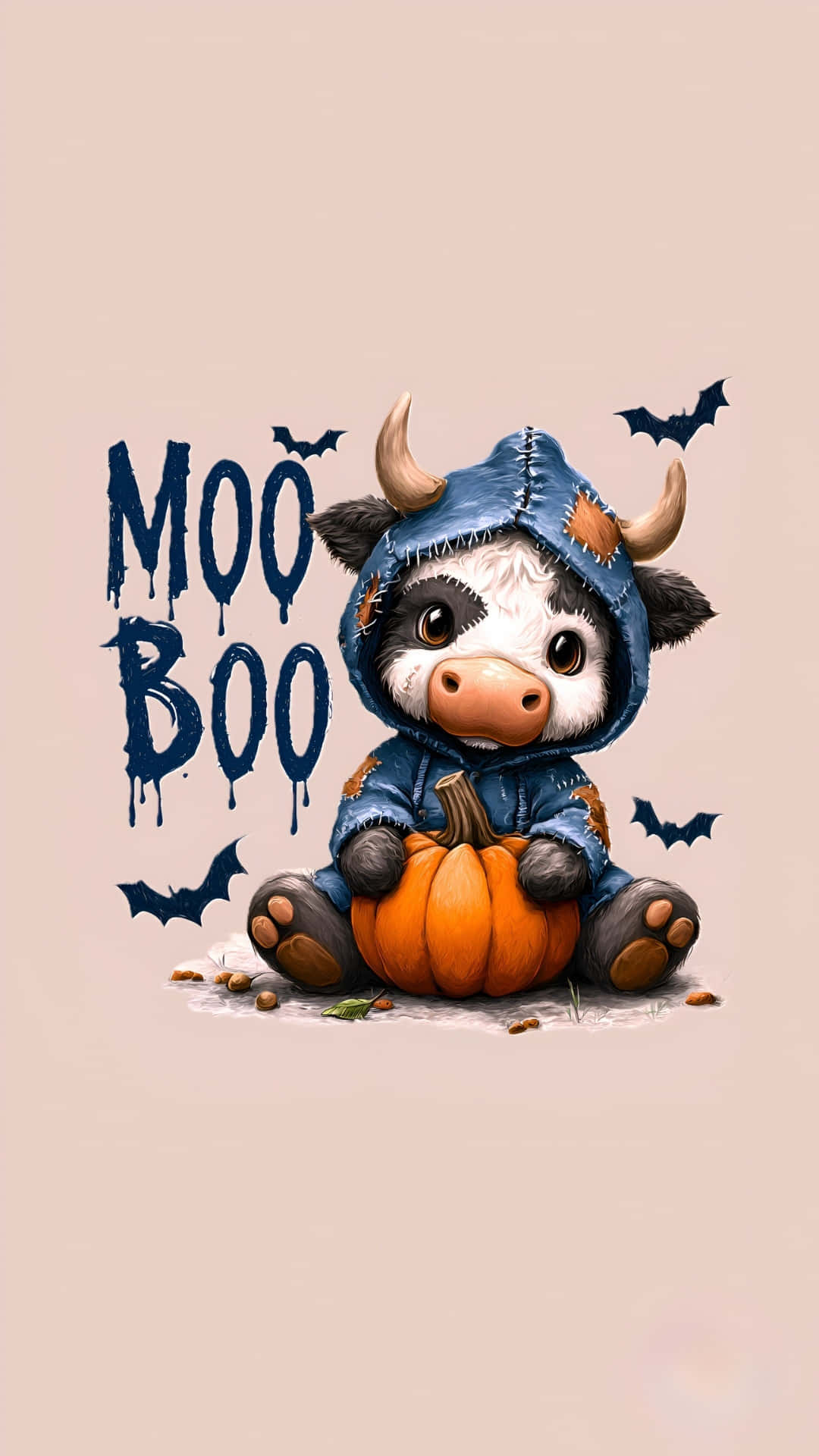 Cute Halloween Cow Costume, cartoon cow, denim hoodie, Full HD Phone Wallpaper