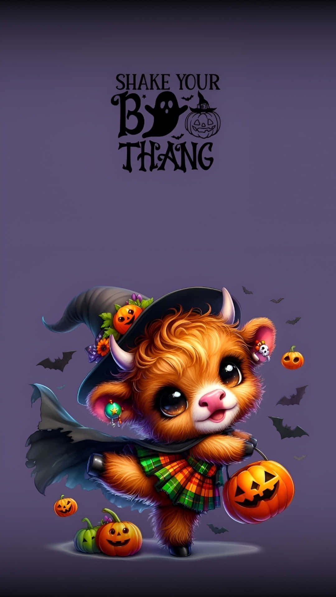 Halloween Cow, witch hat, plaid skirt, Full HD Phone Wallpaper
