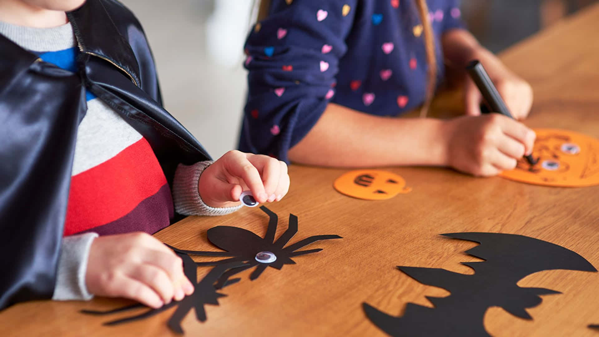 Halloween Crafts, paper spiders, bats, Full HD Desktop Wallpaper